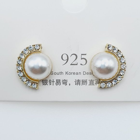 💕   Geometric Semicircle Shape Pearl Stud Earrings For Women, FB16FA1059 - Picture 5 of 5